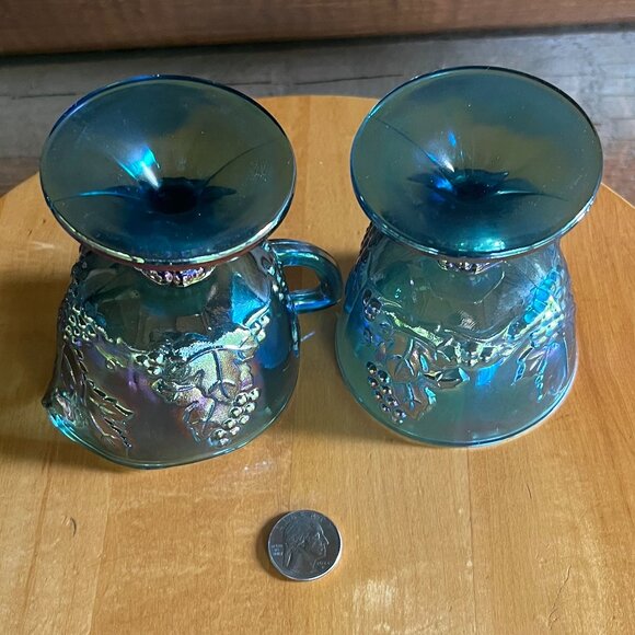 Vintage Iridescent Blue Carnival Glass Creamer/Sugar Goblet Harvest Grape Design - Picture 4 of 5